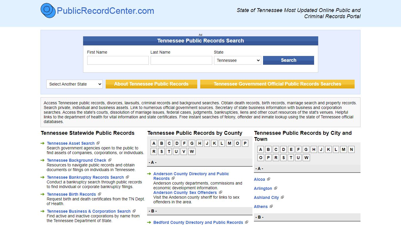 Tennessee Free Public Records, Criminal Records And Background Checks